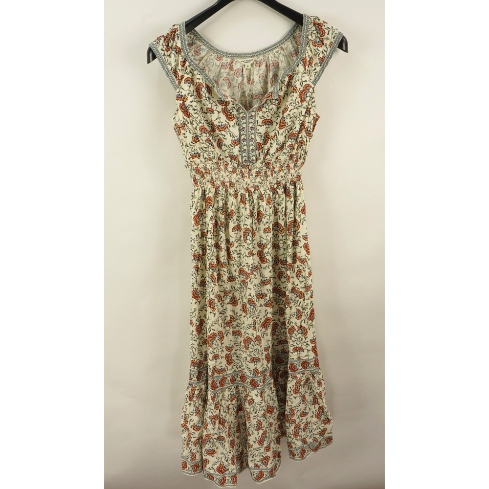 $178 Max Studio Cinched Fit Flare Spring Floral Maxi Dress Size M Lacy V-Neck‎